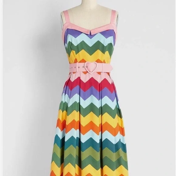 Collectif Multicolor Chevron Midi Dress - Picture 1 of 7